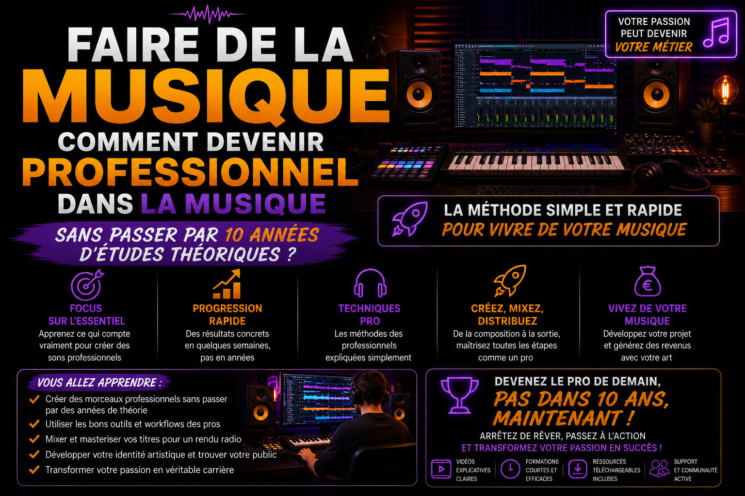 Comment devenir professionnel dans la musique sans passer par 10 années d'études théoriques ?
